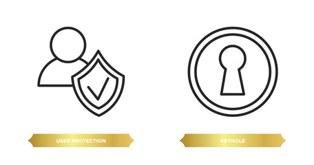 two editable outline icons from security concept. thin line icons such as user protection, keyhole vector.