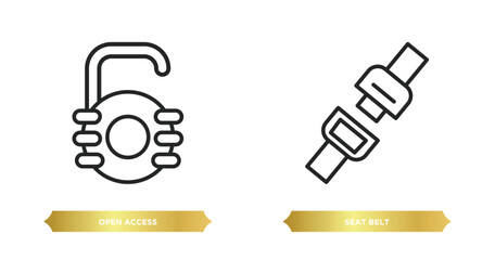 two editable outline icons from security concept. thin line icons such as open access, seat belt vector.