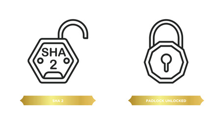 two editable outline icons from security concept. thin line icons such as sha 2, padlock unlocked vector.