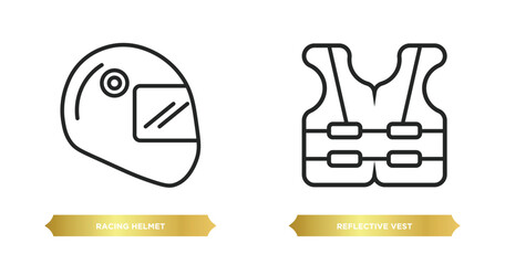 two editable outline icons from security concept. thin line icons such as racing helmet, reflective vest vector.
