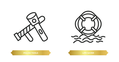 two editable outline icons from security concept. thin line icons such as police tools, life saver vector.