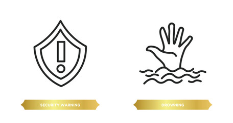 two editable outline icons from security concept. thin line icons such as security warning, drowning vector.