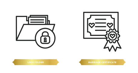 two editable outline icons from security concept. thin line icons such as lock folder, marriage certificate vector.