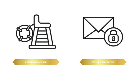 two editable outline icons from security concept. thin line icons such as lifeguard chair, secure envelope vector.