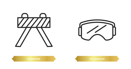 two editable outline icons from security concept. thin line icons such as barricade, ski goggles vector.