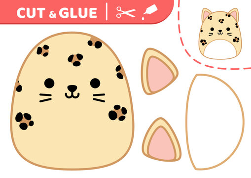 Leopard. Squishmallow. Cut and glue. Applique Paper game Kawaii vector
