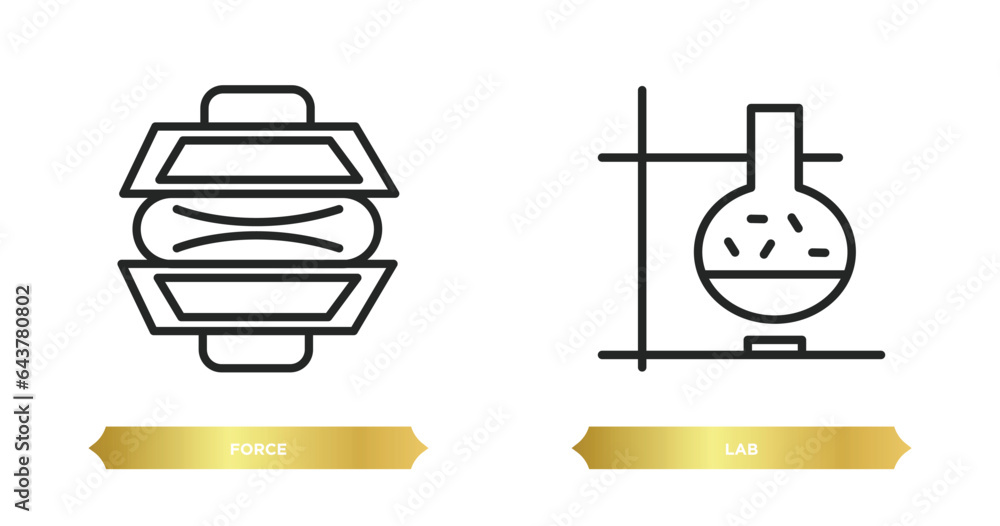 Poster two editable outline icons from science concept. thin line icons such as force, lab vector.