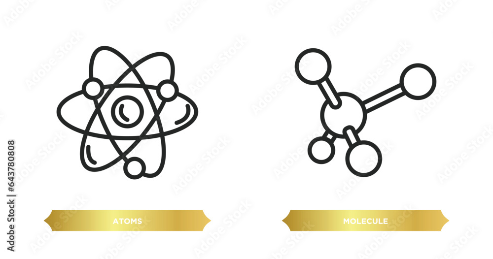 Aufkleber two editable outline icons from science concept. thin line icons such as atoms, molecule vector.
