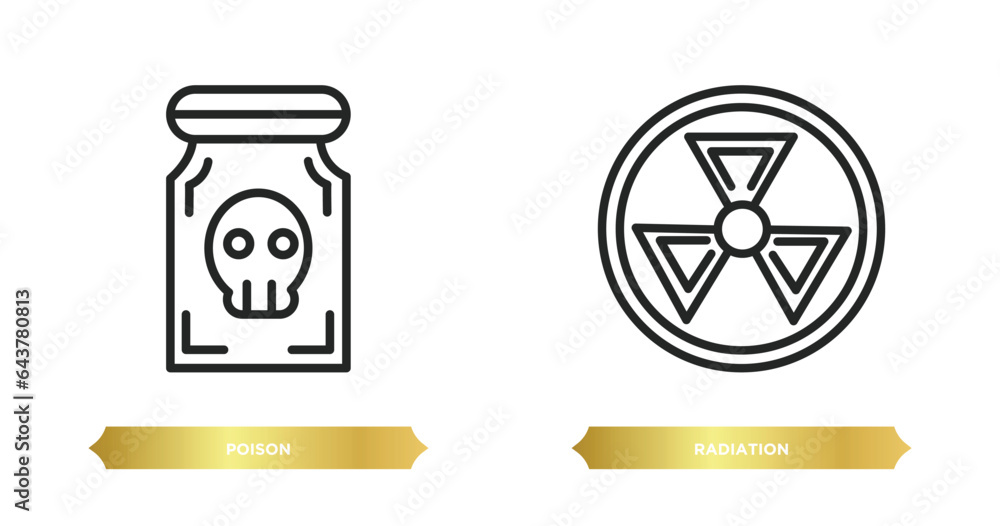 Poster two editable outline icons from science concept. thin line icons such as poison, radiation vector.