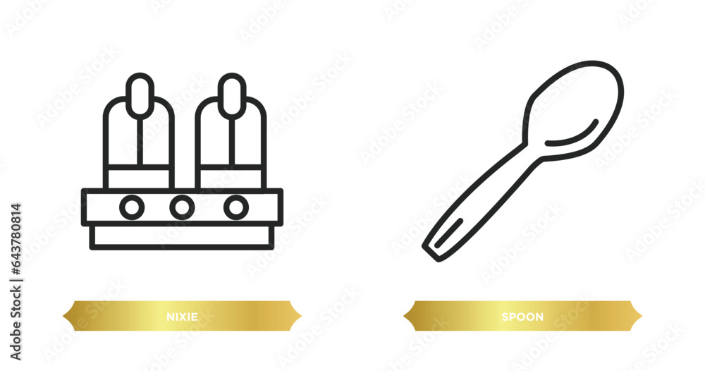 Aufkleber two editable outline icons from science concept. thin line icons such as nixie, spoon vector.