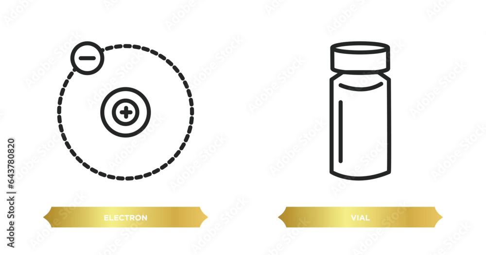Poster two editable outline icons from science concept. thin line icons such as electron, vial vector.