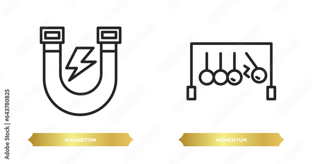Poster two editable outline icons from science concept. thin line icons such as magnetism, momentum vector.