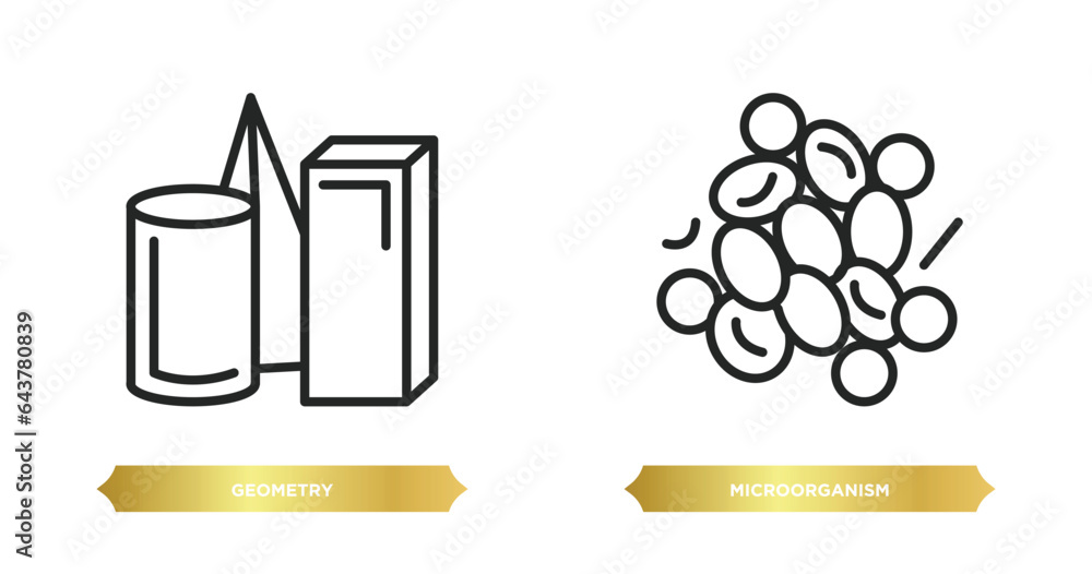 Poster two editable outline icons from science concept. thin line icons such as geometry, microorganism vec