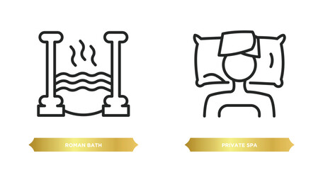 two editable outline icons from sauna concept. thin line icons such as roman bath, private spa vector.