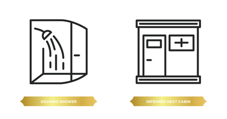 two editable outline icons from sauna concept. thin line icons such as dousing shower, infrared heat cabin vector.