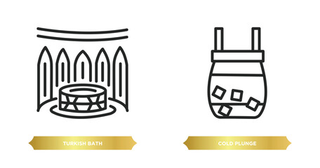 two editable outline icons from sauna concept. thin line icons such as turkish bath, cold plunge vector.