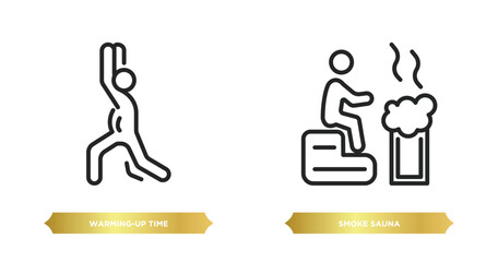 two editable outline icons from sauna concept. thin line icons such as warming-up time, smoke sauna vector.
