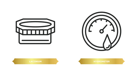 two editable outline icons from sauna concept. thin line icons such as laconium, hygrometer vector.