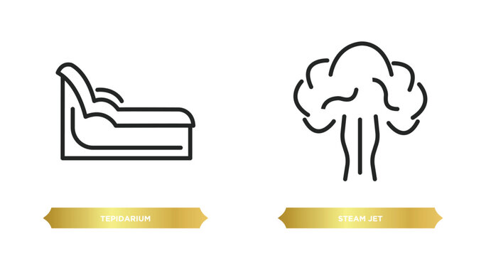 two editable outline icons from sauna concept. thin line icons such as tepidarium, steam jet vector.