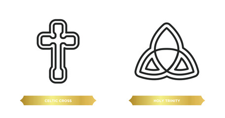 two editable outline icons from religion concept. thin line icons such as celtic cross, holy trinity vector.