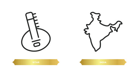 two editable outline icons from religion concept. thin line icons such as sitar, india vector.