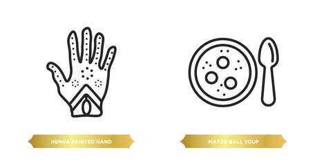 two editable outline icons from religion concept. thin line icons such as henna painted hand, matzo ball soup vector.