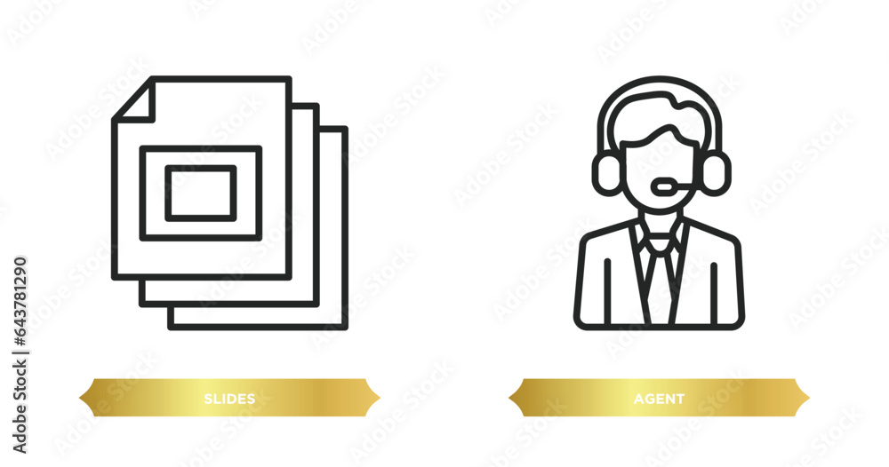 Poster two editable outline icons from real estate concept. thin line icons such as slides, agent vector.