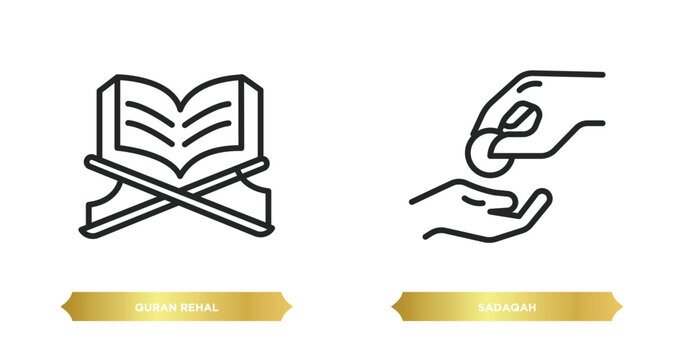 two editable outline icons from religion concept. thin line icons such as quran rehal, sadaqah vector.