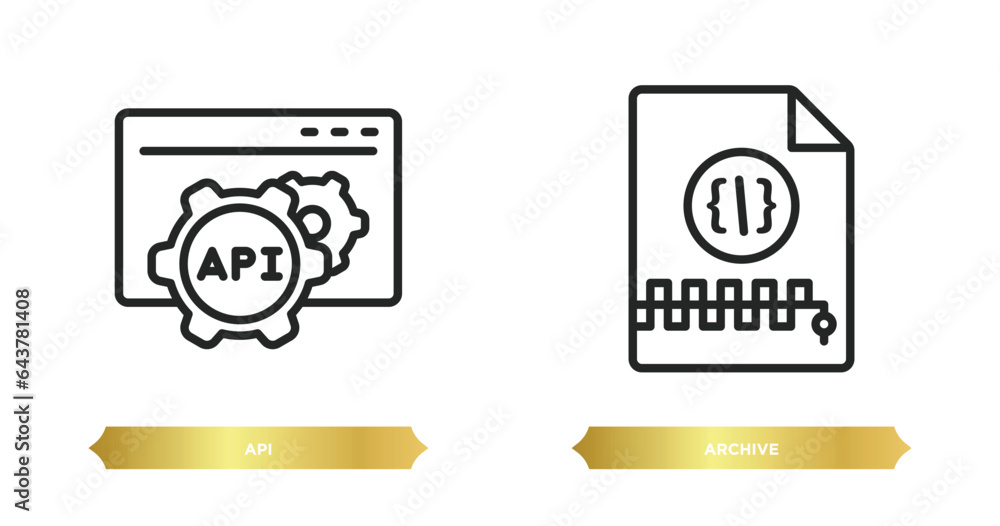 Poster two editable outline icons from programming concept. thin line icons such as api, archive vector.