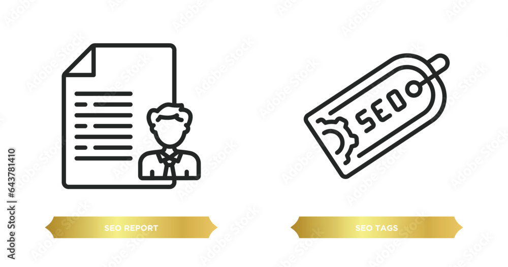 Poster two editable outline icons from programming concept. thin line icons such as seo report, seo tags ve