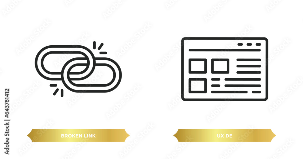 Poster two editable outline icons from programming concept. thin line icons such as broken link, ux de vect