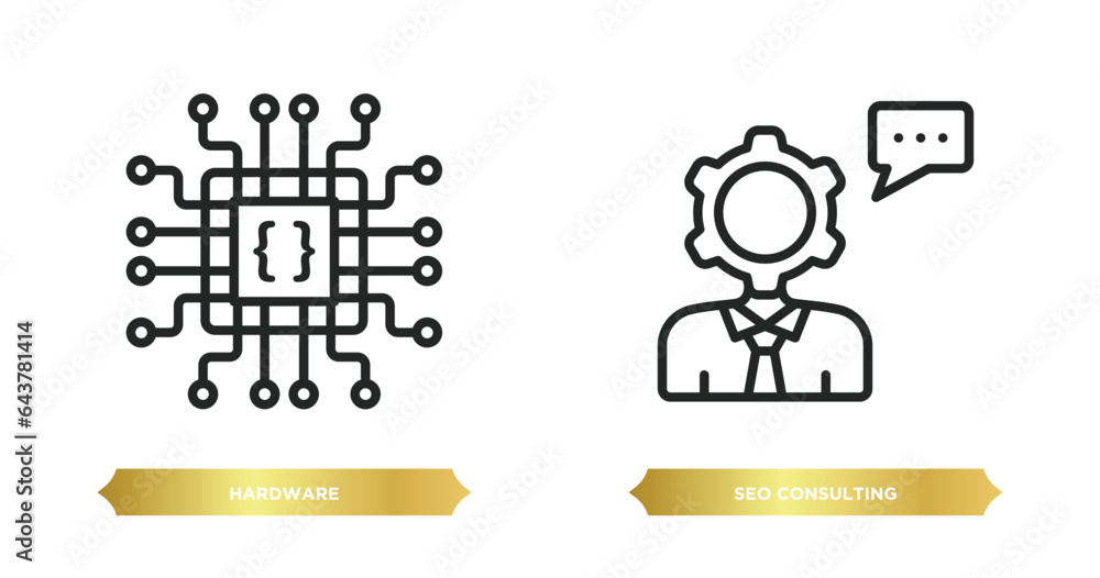 Poster two editable outline icons from programming concept. thin line icons such as hardware, seo consultin