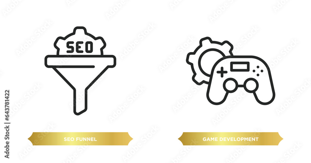 Poster two editable outline icons from programming concept. thin line icons such as seo funnel, game develo