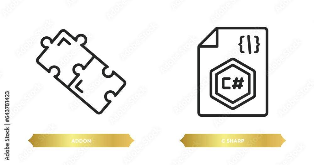 Poster two editable outline icons from programming concept. thin line icons such as addon, c sharp vector.