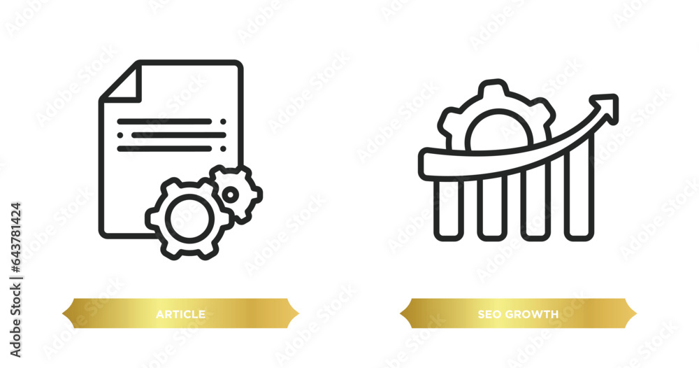 Poster two editable outline icons from programming concept. thin line icons such as article, seo growth vec