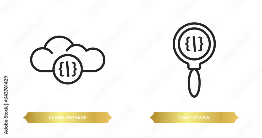 Poster two editable outline icons from programming concept. thin line icons such as cloud storage, code rev