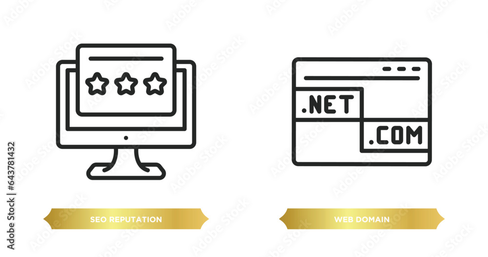 Poster two editable outline icons from programming concept. thin line icons such as seo reputation, web dom