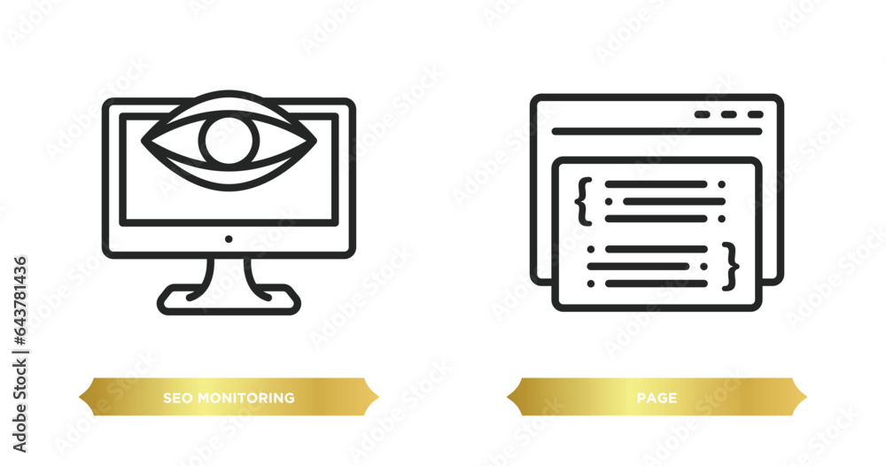 Poster two editable outline icons from programming concept. thin line icons such as seo monitoring, page ve