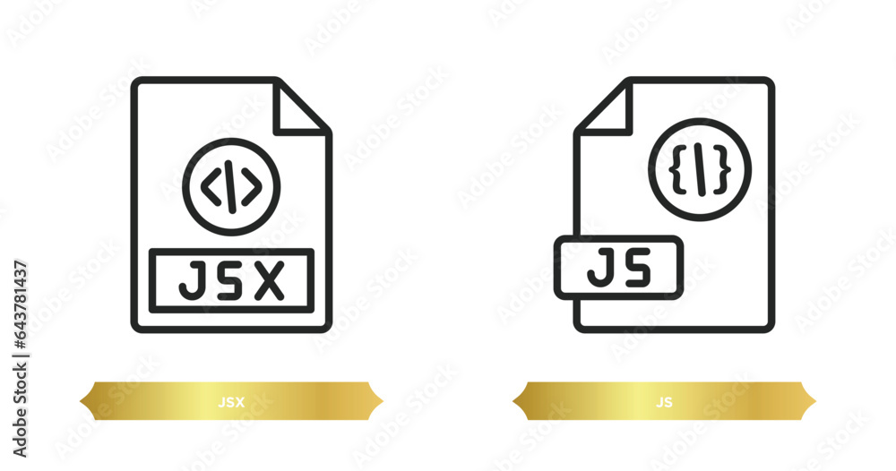Poster two editable outline icons from programming concept. thin line icons such as jsx, js vector.