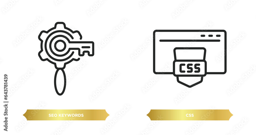 Poster two editable outline icons from programming concept. thin line icons such as seo keywords, css vecto