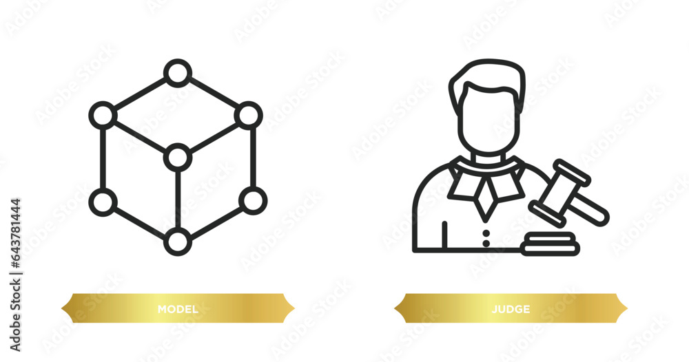 Poster two editable outline icons from professions & jobs concept. thin line icons such as model, judge vec