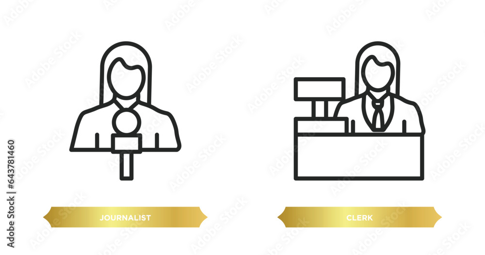Poster two editable outline icons from professions concept. thin line icons such as journalist, clerk vecto