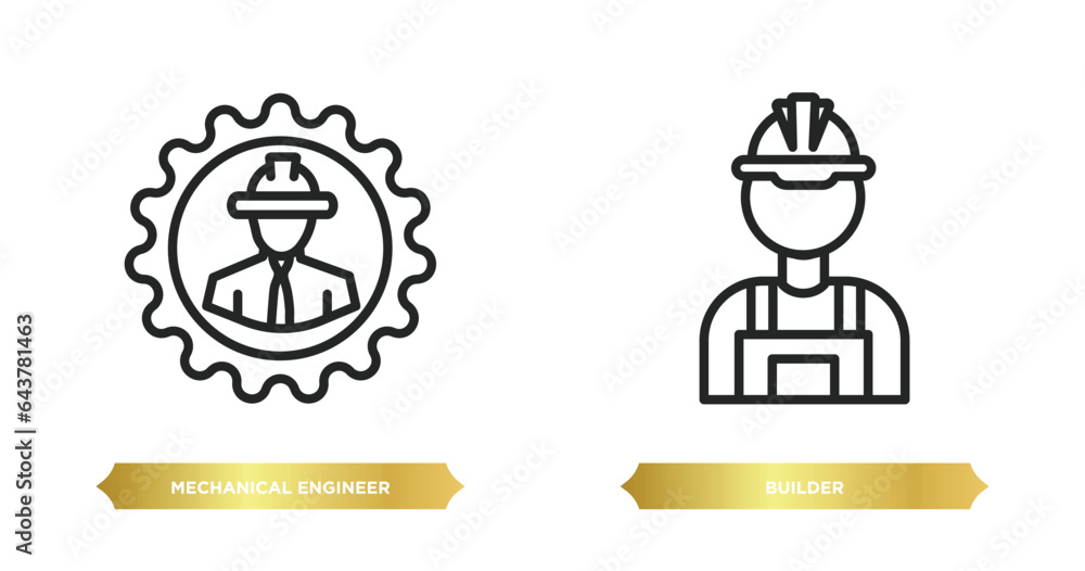 Poster two editable outline icons from professions concept. thin line icons such as mechanical engineer, bu