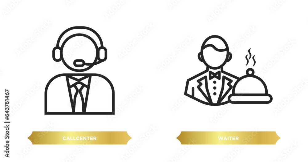 Poster two editable outline icons from professions concept. thin line icons such as callcenter, waiter vect