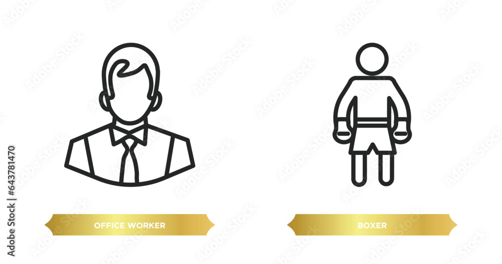 Poster two editable outline icons from professions collection. concept. thin line icons such as office work