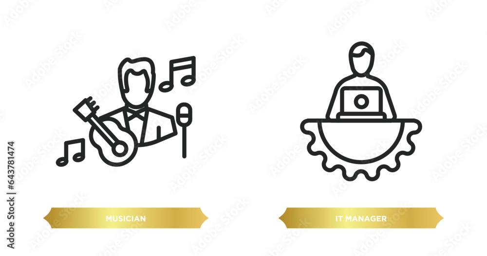 Poster two editable outline icons from professions concept. thin line icons such as musician, it manager ve