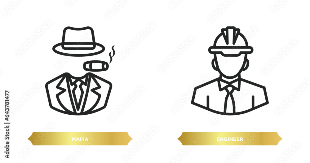 Poster two editable outline icons from professions concept. thin line icons such as mafia, engineer vector.