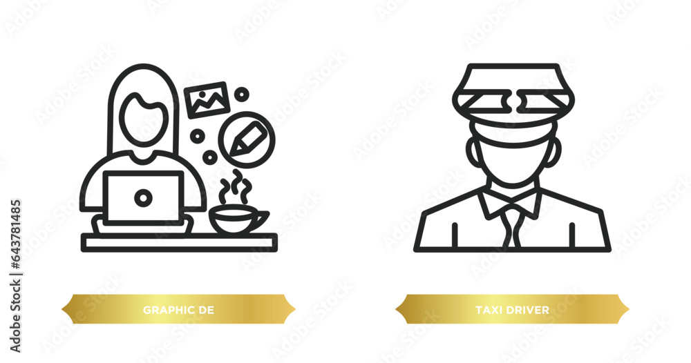 Poster two editable outline icons from professions concept. thin line icons such as graphic de, taxi driver