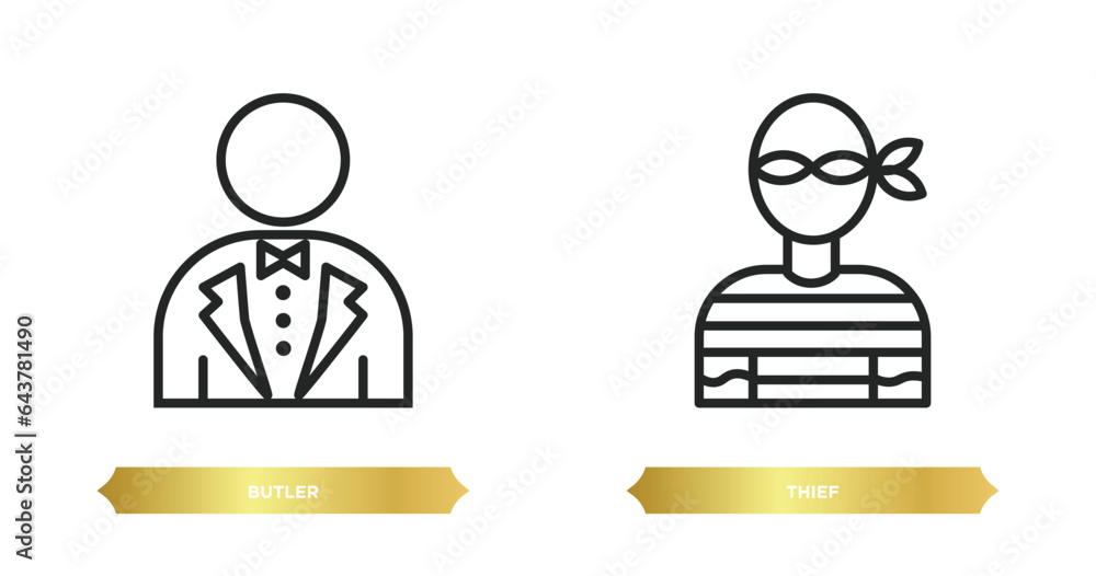 Aufkleber two editable outline icons from professions concept. thin line icons such as butler, thief vector.