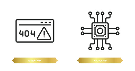 two editable outline icons from programming concept. thin line icons such as error 404, microchip vector.